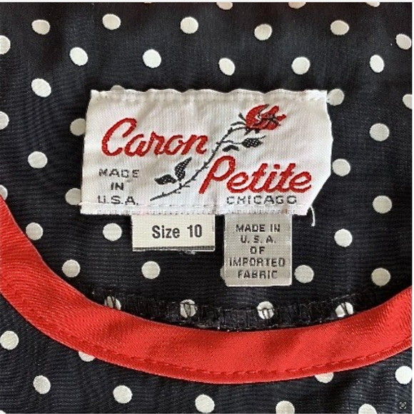 Vintage 70s Caron Petite Polka Dot Dress Dark Midi Retro Secretary 10P Red Belt - Picture 5 of 11